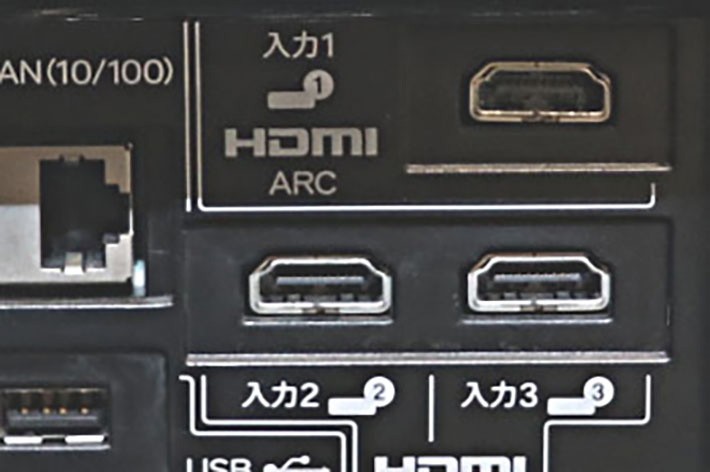 ↑テレビの裏にあるHDMIの入力端子例