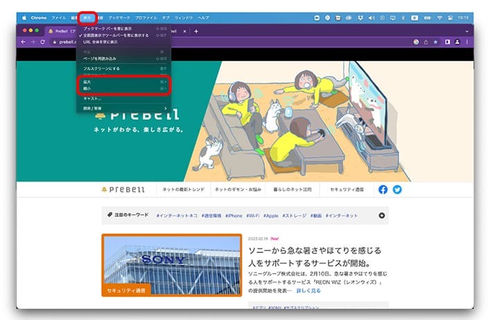 Google ChromeでWebページの拡大・縮小をする方法